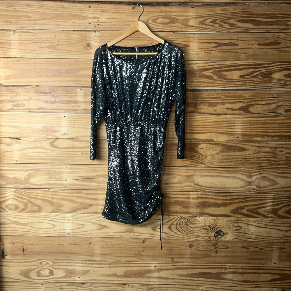 Free People Black Sequin Long Sleeve Dress